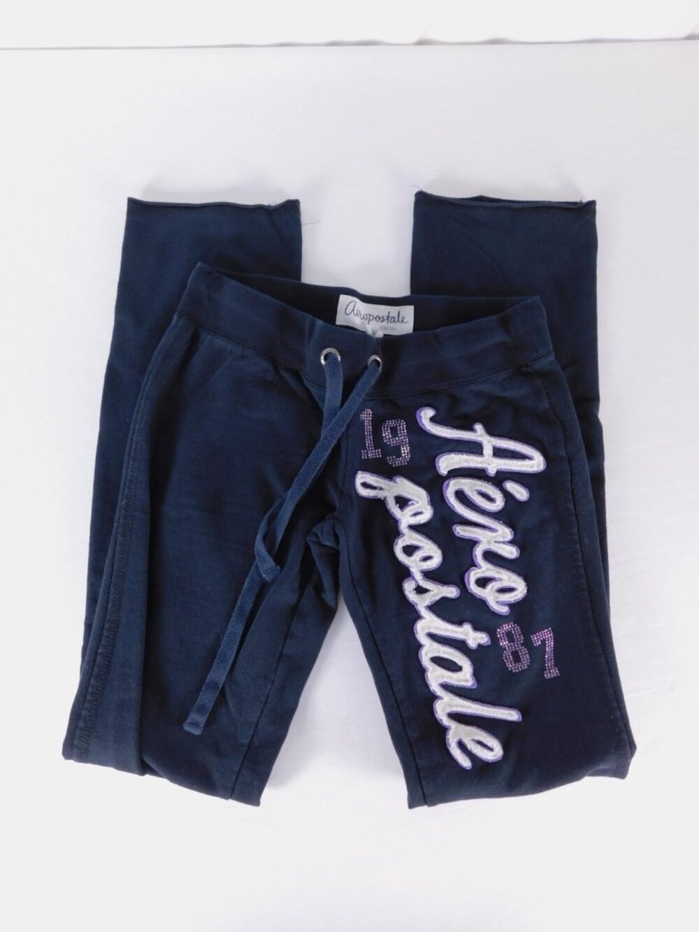 Aeropostale Sweatpants Womens XS Blue Fleece Straight Leg Drawstring Logo Lounge